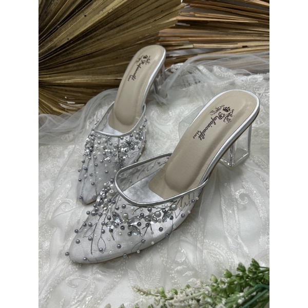 Rafaizoutfit sepatu wanita wedding shoes dayana silver tinggi 7cm kaca