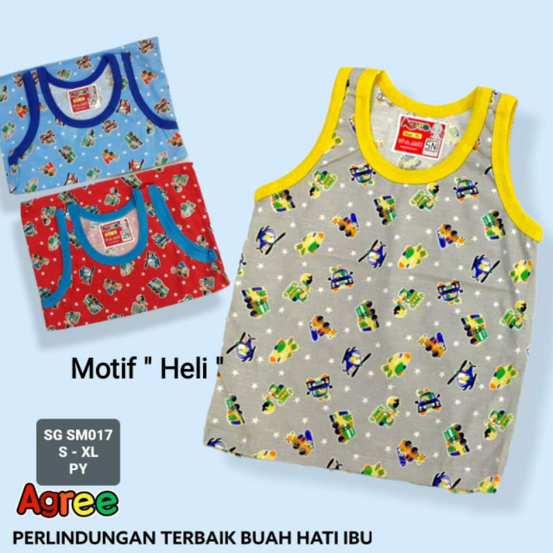 3pcs Agree Kids Singlet Anak Motif Size 0  - 2th Bahan Katun SNI