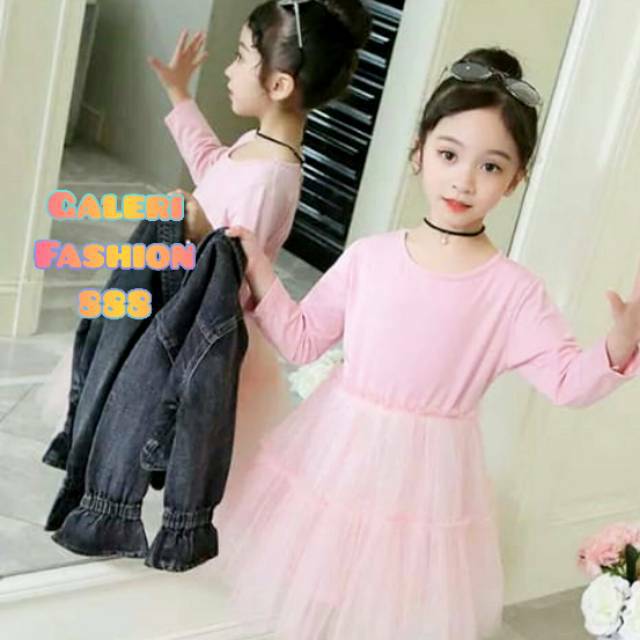 Dress Baby Import Kaos Tile Polos Lengan Panjang Salem Peach dan Putih 2-4 Tahun