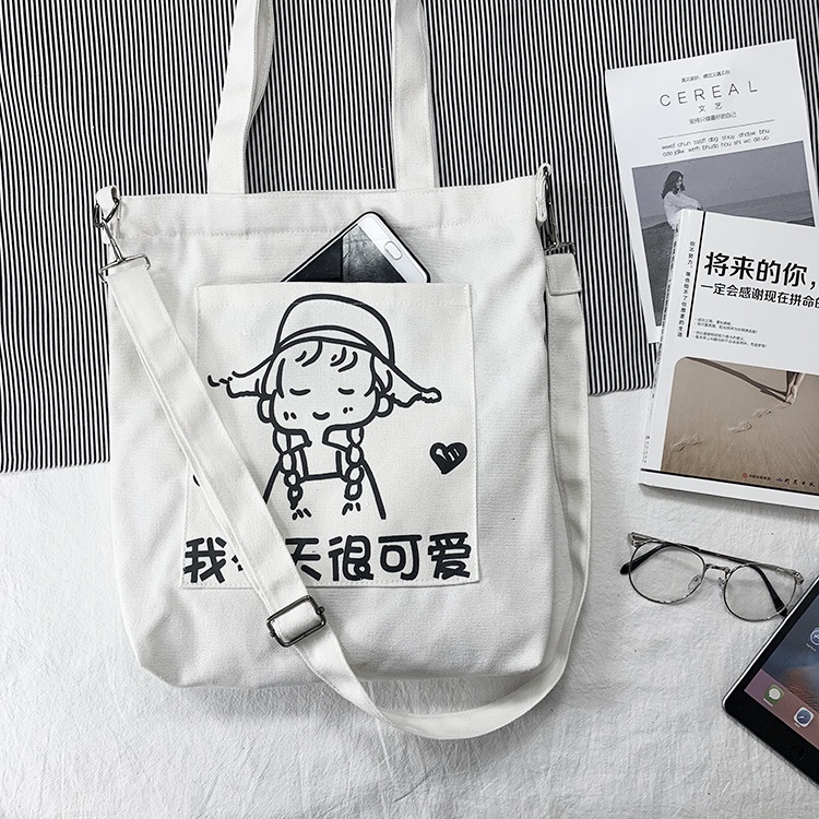 FINOM BONG CHA - Tote Bag Wanita Korean Style Black &amp; White