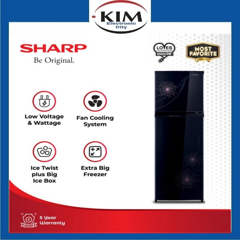 Sharp Kulkas 2 pintu SJ-317MG-DP/DB Shine Magneglass Garansi Resmi