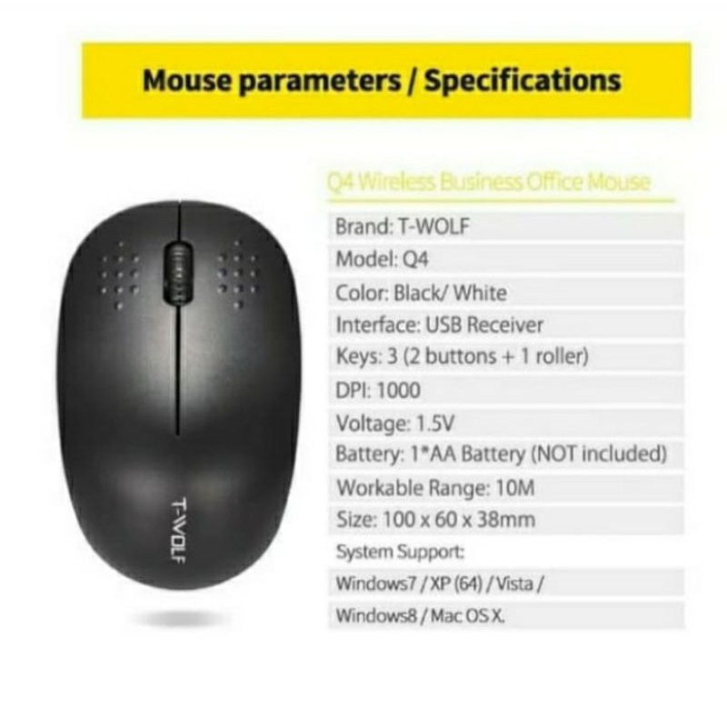 SKU-1105 MOUSE WIRELESS TWOLF Q4 / T WOLF Q4 GOOD QUALITY 2.4 GHZ