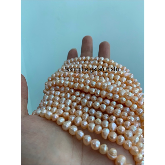 Bahan Mutiara Air Tawar Barok PEACH 6 x 8mm Bulat baroque pearl