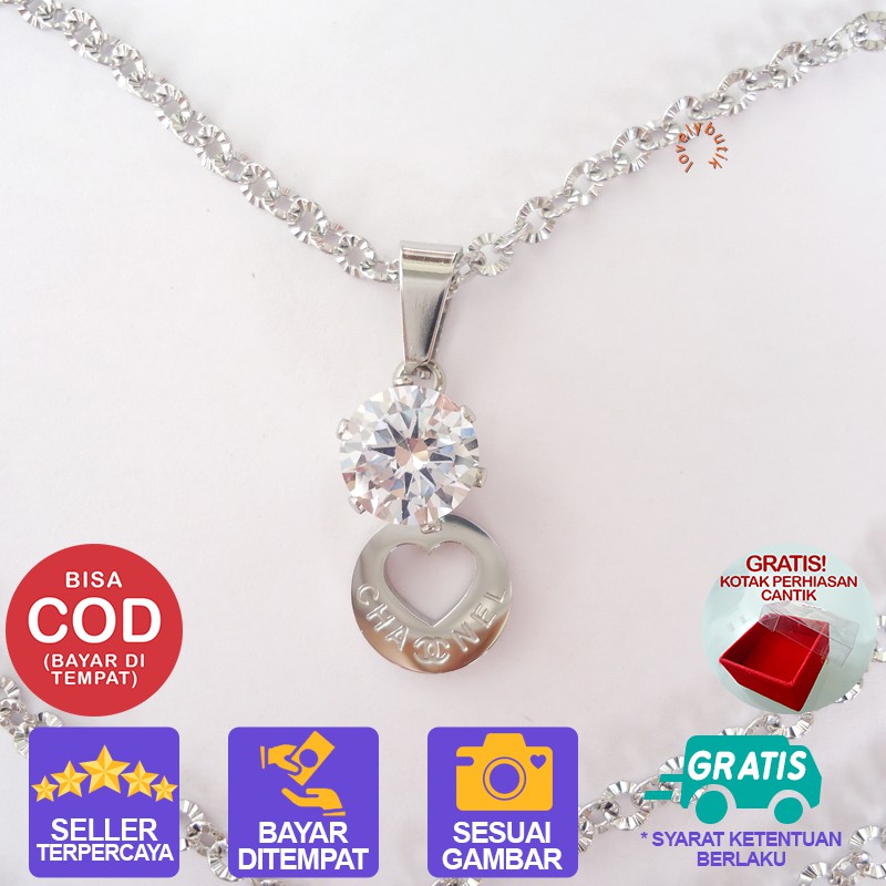 Lovelybutik kalung Titanium Anti Karat M3ggi Kalung Wanita Titanium Model Terbaru Love Permata