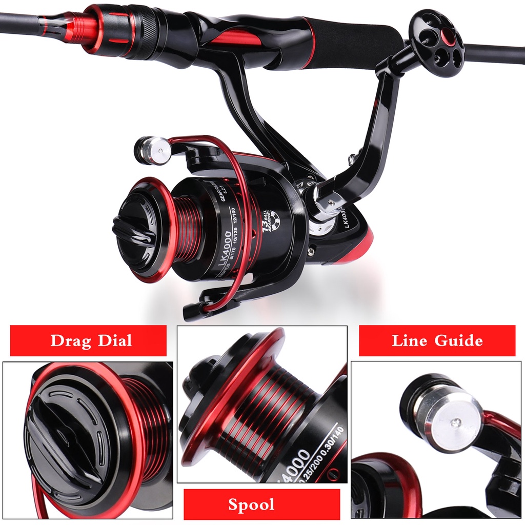 Sougayilang Joran Pancing Set Memancing Tongkat pancing Dan 5.2:1GR 13BB Gulungan Casting Memancing Kanan Kiri Inter-changeable Handle Untuk Air Tawar Memancing Set