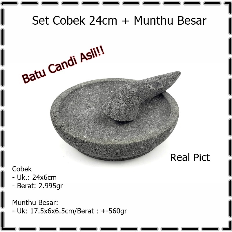 Set Cobek Batu Asli 24cm + Ulekan