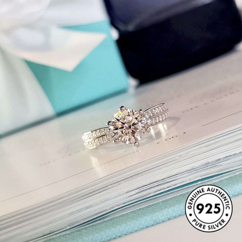 Cincin Berlian Bahan 925 Sterling Silver Gaya Elegan