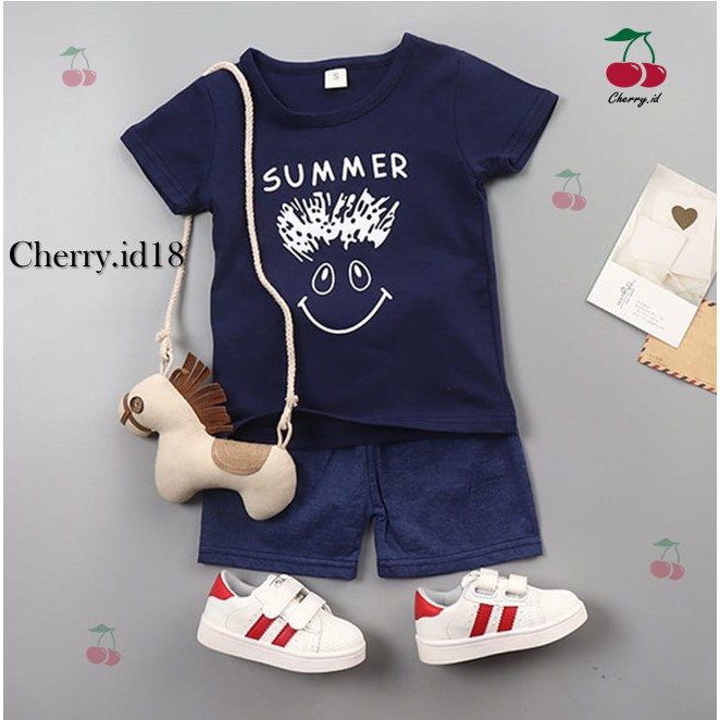 Cherry COD Setelan Pakaian Anak Cowok / Baju Anak / Pakaian Anak Import - Motif Summer SB15