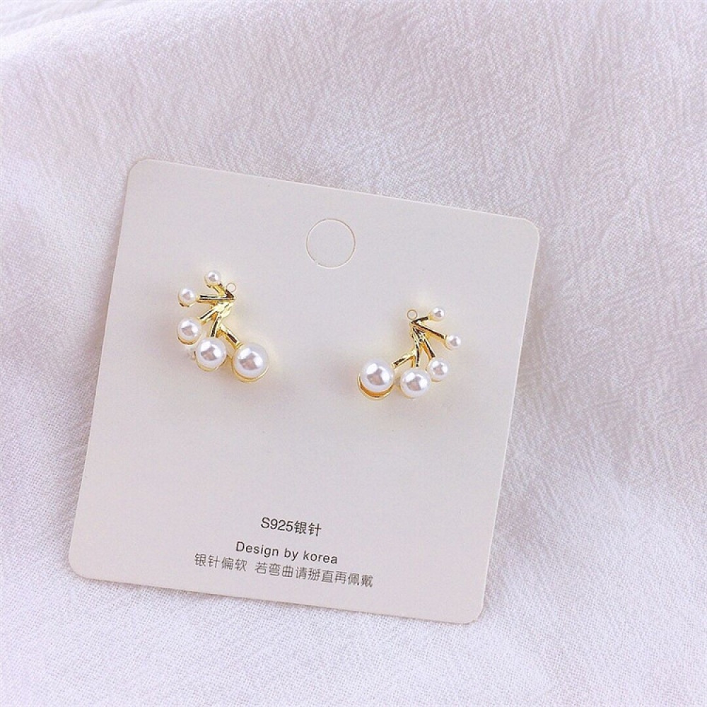 Anting Klip Telinga Lapis Emas Aksen Mutiara Untuk Wanita
