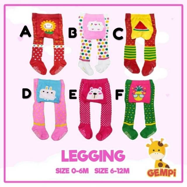 GEMPI Legging Bayi Anti Slip Kaki Tertutup Motif Girl / Cewek