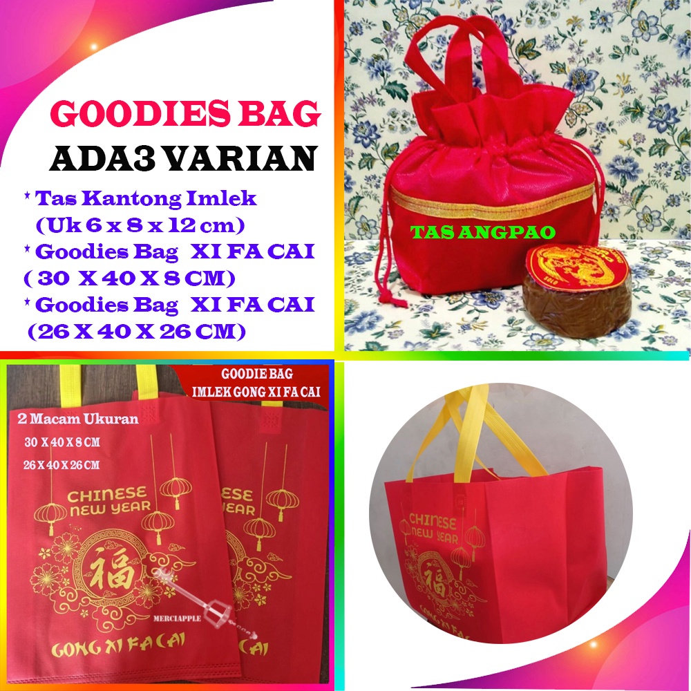 TAS IMLEK UKURAN SEDANG 6 X 8 X 12 CM /  30X 40 X 8 CM / 26 X 40 X 26 CM / 26 X 13 X 22 CM TAS KANTONG IMLEK POUCH GOODIES BAG IMLEK GONG XI FA CAI GOODIE BAG ECO IMLEK 30  X 40 X 8 CM &amp; 26 X 40 X 26 CM