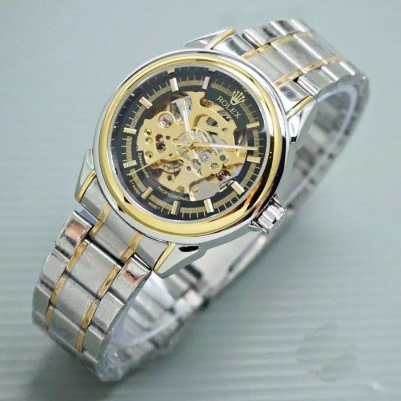 Jam Tangan Rolex Matic Otomatis Balok Rantai Silver Gold Black