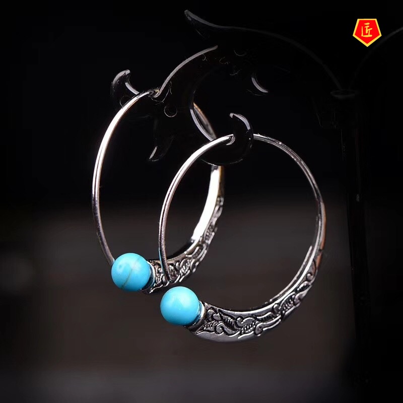 [Ready Stock]New Vintage Silver Turquoise Earrings Punk