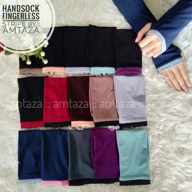 [BISA COD] Handsock Fingerless Strip premium by Amtaza | handsock jempol strip amtaza | manset jempol strip amtaza