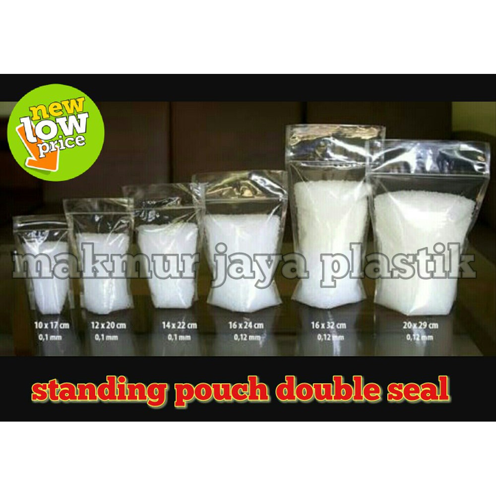 

Dijual standing pouch kemasan kekinian 14 x22 double seal / pinggir lebar Murah