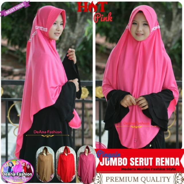 Jilbab Pinguin jumbo serut renda By Deana Fashion