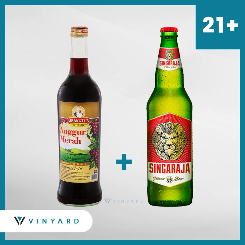 Promo Bundling Anggur Merah Gold 19.7% 620ml + Singaraja 620ml ( Original &amp; Resmi By Vinyard )