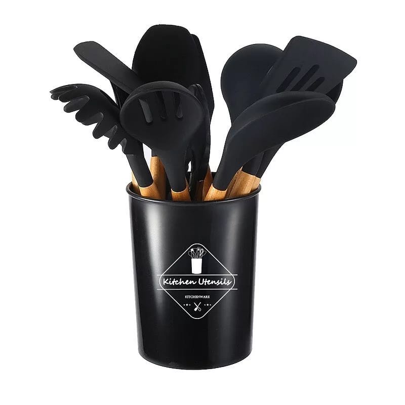 SPATULA SET SILICONE 12 PCS SPATULA SULTAN SPATULA SILIKON GAGANG KAYU LENGKAP 1 SET ALAT KITCHEN UTENSILL MASAK ANTI LELEH SUTIL SILIKON