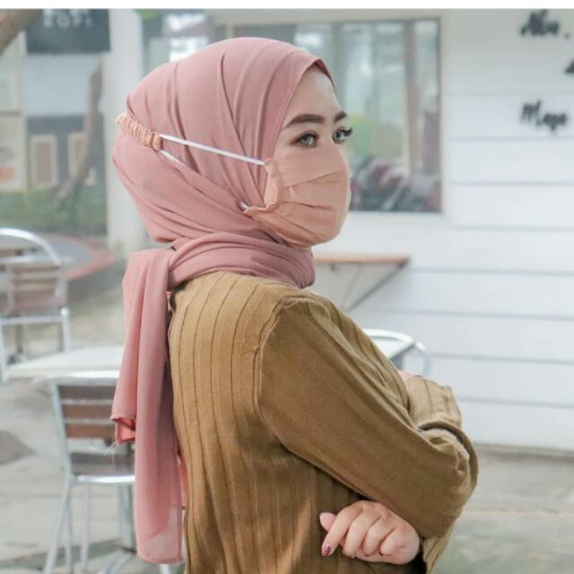 MASKER HIJAB HEADLOPP MASKER KAIN JILBAB FRIENDLY KARET BELAKANG