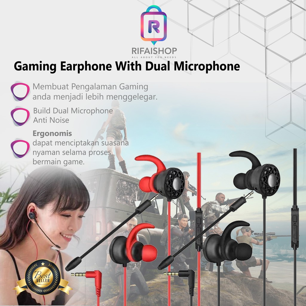 earphone gaming / headset gaming headphone gaming dual mic
