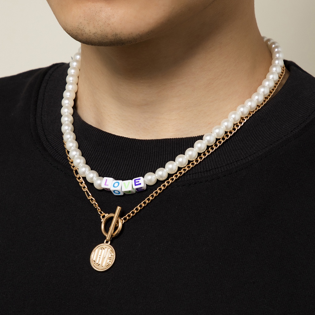 Kalung Mutiara Akrilik Desain Tulisan LOVE Gaya Eropa Dan Amerika