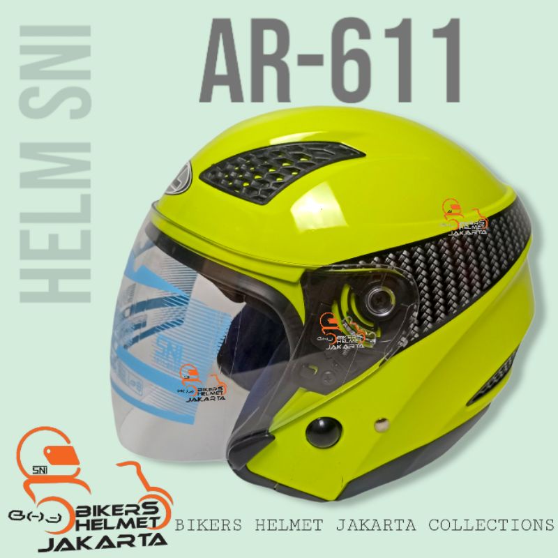 Jual Arl Helm Model Zeus Polos Yellow Fluo Gloss Half Face Shopee Indonesia