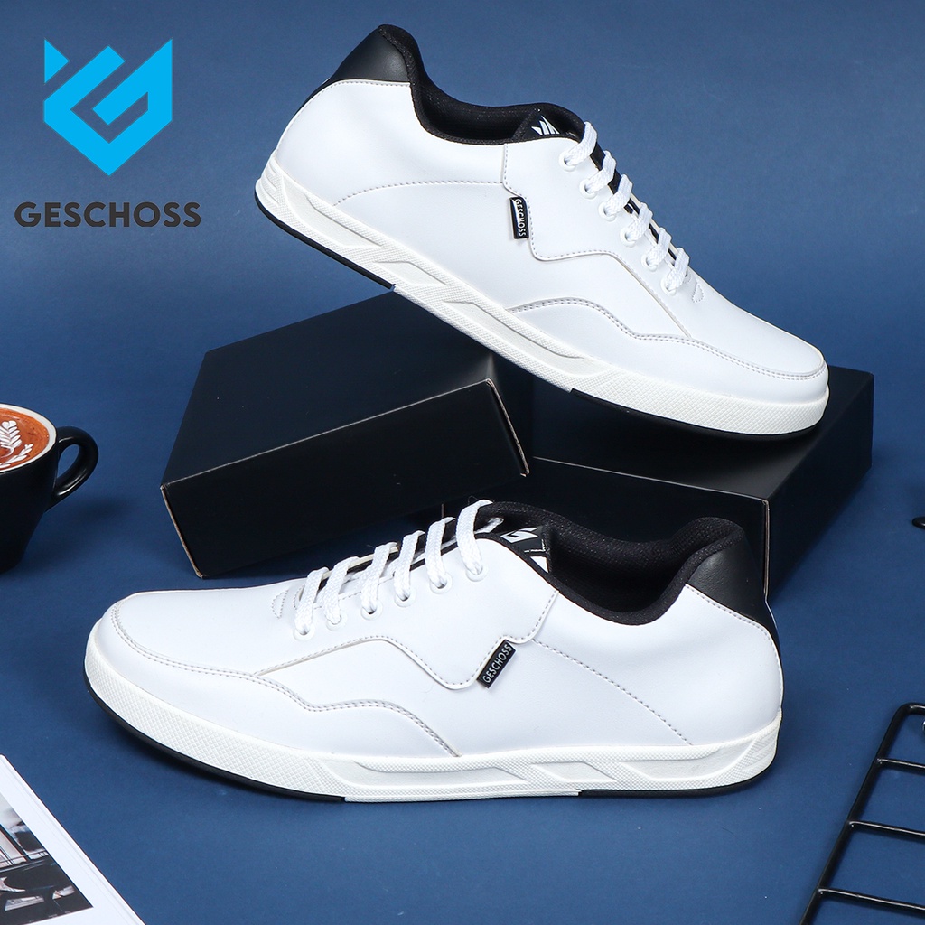 GESCHOSS FULL WHITE [COD] Sepatu Pria Sneakers Sepatu Lokal Pria Sekolah Kuliah Kerja Santai Gs-7805 Putih