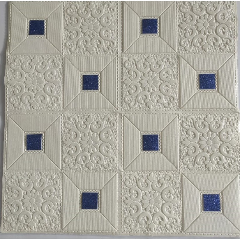 WALLPAPER DINDING 3D wallpaper dinding foam wallfoam high quality Motif Batik 003-Biru