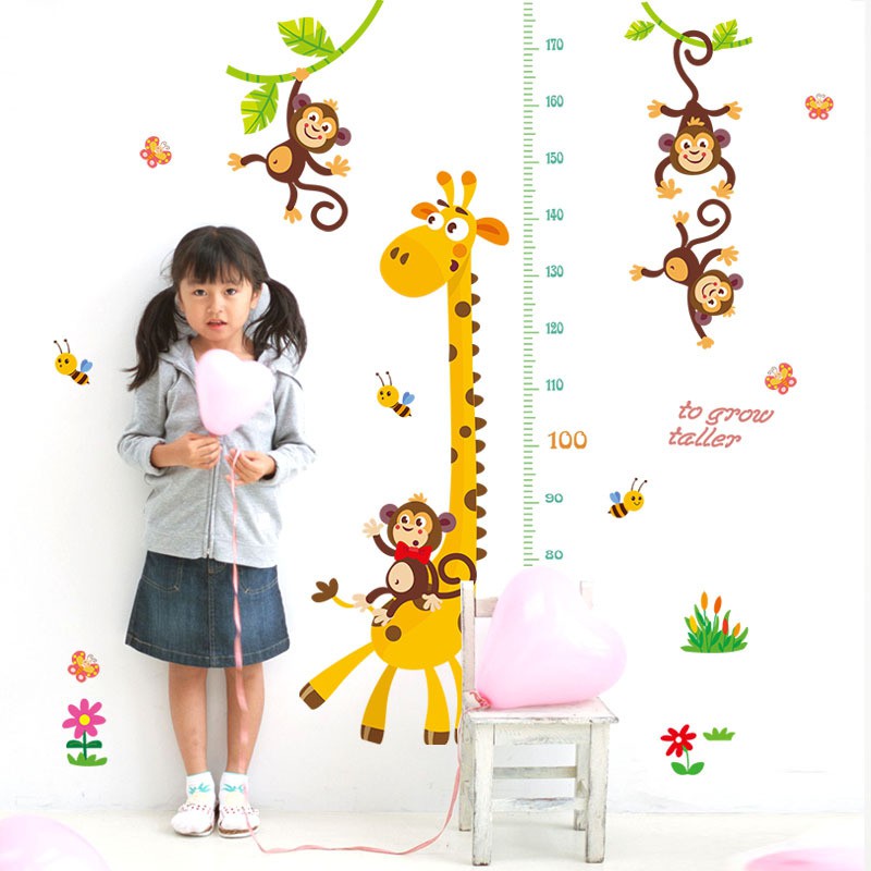 RELIZA WALL STICKER PENGUKUR TINGGI BADAN JERAPAH MONKEY ANAK GROW UP STIKER DINDING SK9292