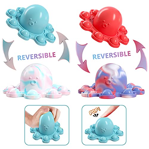 2021 New Style Pop It Flip Doble Octopus Keychain Fidget Relieve Stress Toys Rainbow Push Bubble Antistress For Children Adult Fidget