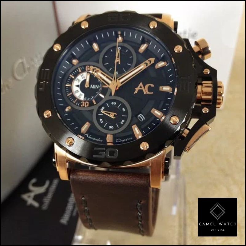 Terlaris jam tangan pria alexander cristie original ac9205 black rose gold