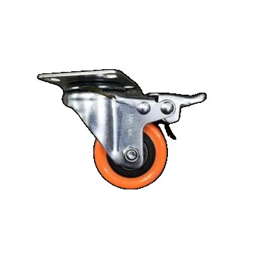 Roda Caster / Troli / Troly PU Orange 3 Inch Rem ( Swivel Brake ) Muller