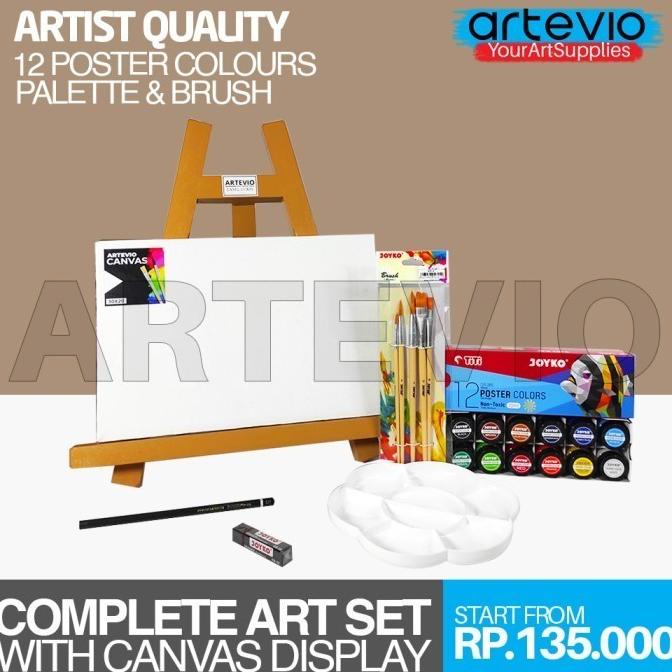 Paket Lukis Mini Polos / Paket Kanvas Lukis Cat Easel Palet Dan Kuas