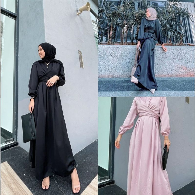 Ameerta Dress Satin / dress satin / dress silk / gaun / dress korea / gaun satin / satin maxmara