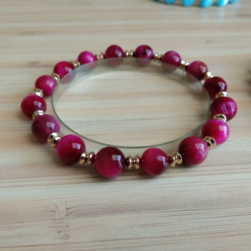 Gelang Batu Tiger Eye Warna Fanta/Pink