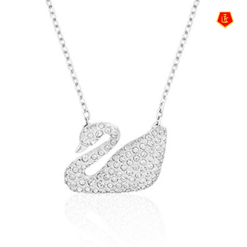 [Ready Stock]Little Swan Necklace Crystal Micro-Inlaid Full Diamond Pendant Women's Korean Style