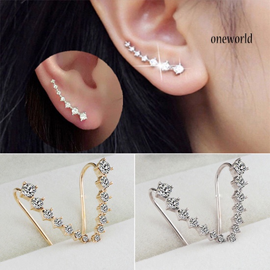 OW@ Women's Fashion Line Rhinestones Zircon Earrings Ear Hook Clip Stud Jewelry