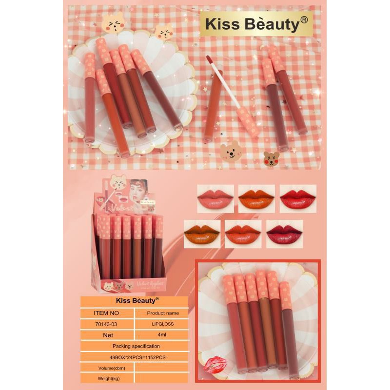 [PER 6 PCS]LIP GLOSS VELVET BEAR KISS BEAUTY NO.70143