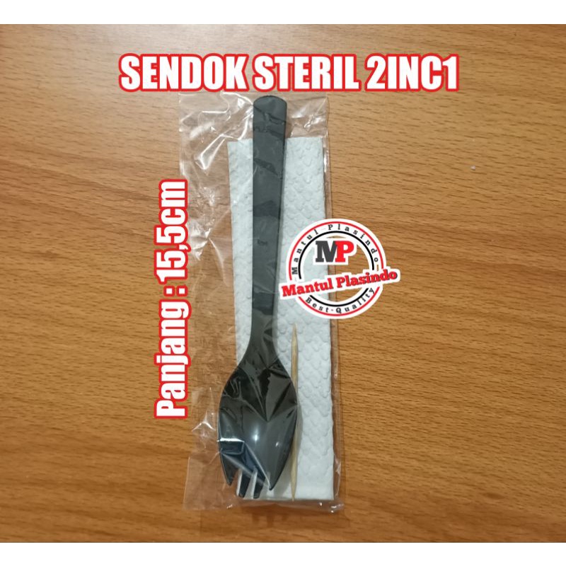 Sendok Steril 2inc1 / Sendok Garpu Bungkus Plastik