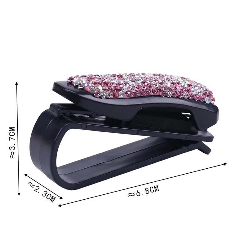 1pc Klip Holder Kacamata / Tiket / Dokumen Portable Hias Berlian Imitasi Untuk Sun Visor Mobil