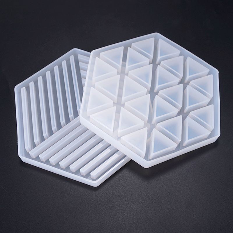 Moonlight&quot; Resin Epoxy Geometry Silicone Mold DIY Insulation Hollow Striped Triangle Modeling Hexagon Coaster