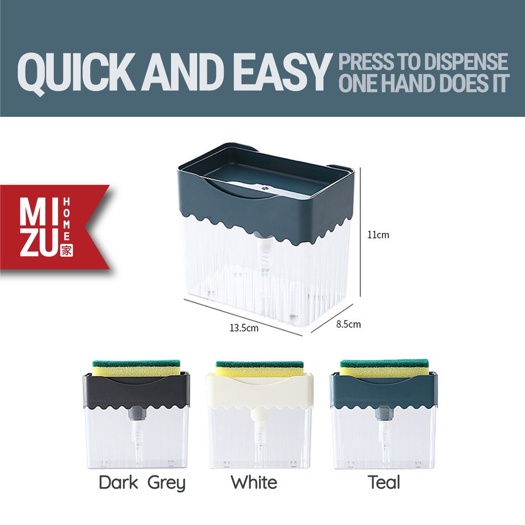 MIZU EPONGE 2in1 Pompa Sabun Sponge Pump Soap Dispenser & Tempat Pengering Sponge Holder-4