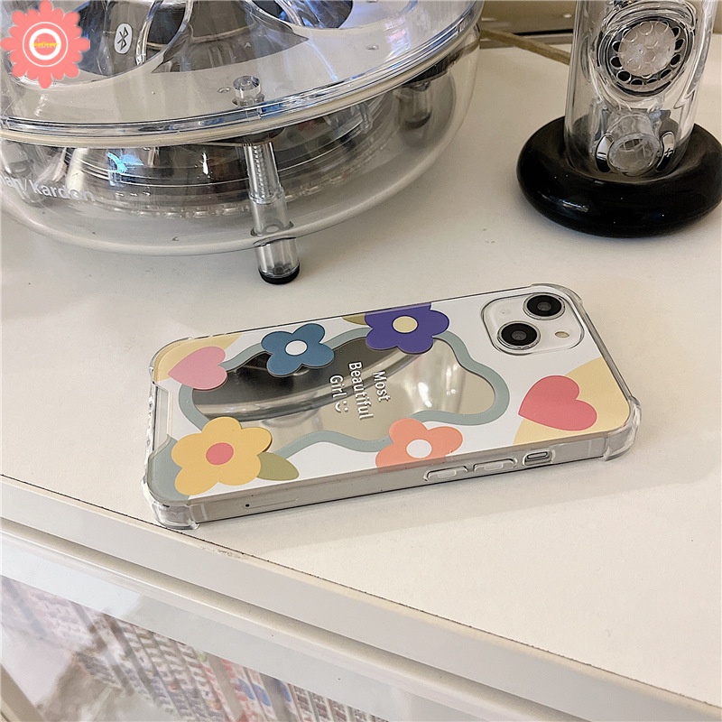 Soft Case Tpu Motif Bunga Aksen Cermin Untuk IPhone 11 7Plus 8Plus X XS Max XR 12 13 11 Pro Max 7 8 SE 2020