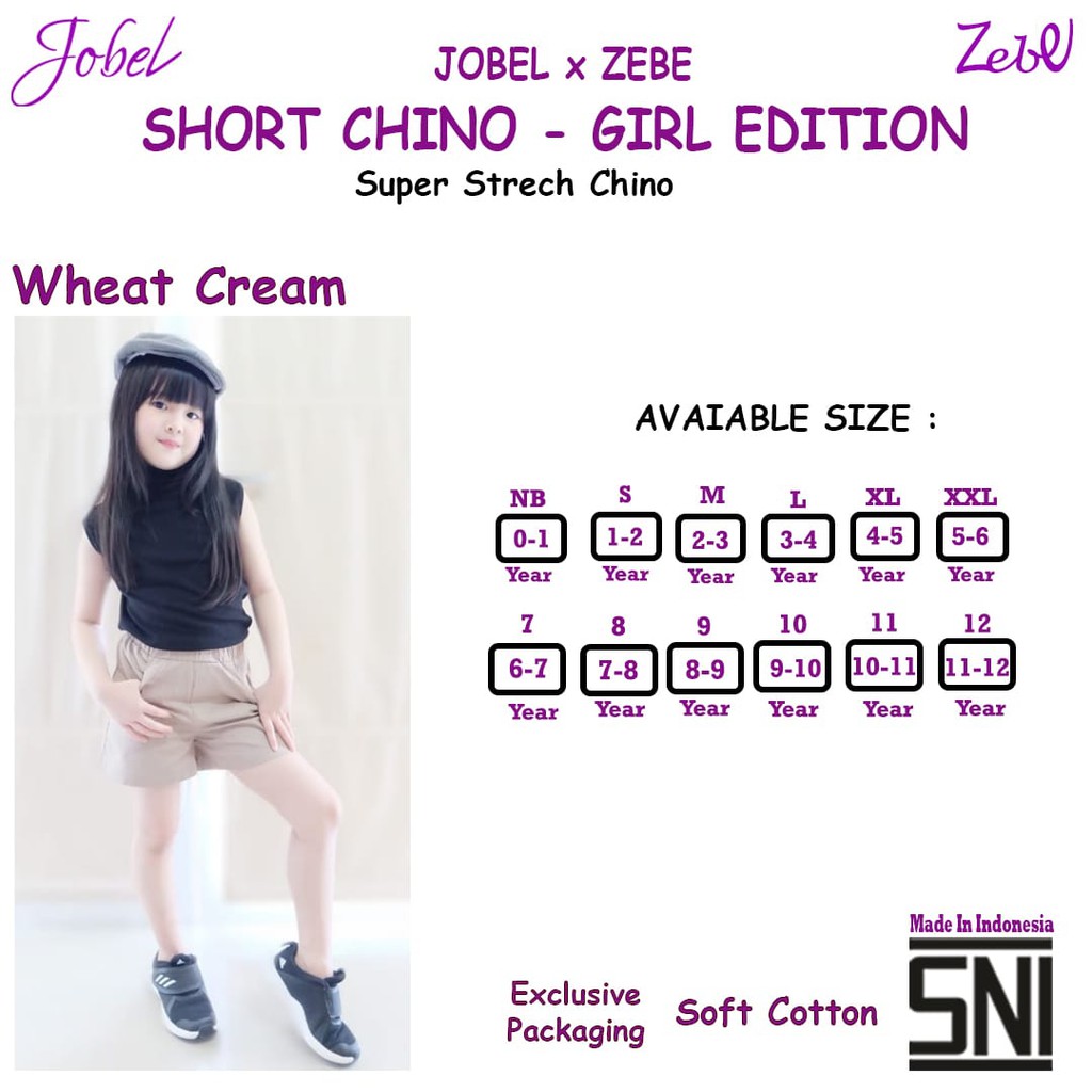 Jobel 0-12 Tahun Celana Chino Anak Perempuan Shorts Chino Girl edition Chinos x Zebe CBKS