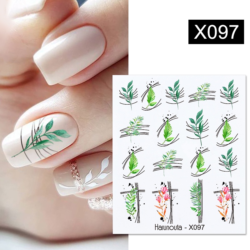 Harunouta 1 Lembar Stiker Decal Transfer Air Motif Bunga Lavender / Daun Untuk Nail Art / Manicure DIY