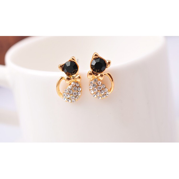 MORYMOSHI A57 Anting Tusuk Wanita Kucing Diamond Fashion Korea Aksesoris Murah