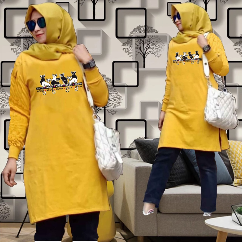 Tunik cat hitam putih atasan wanita muslim tangan panjang tunik fashion muslim atasan muslim terbaru