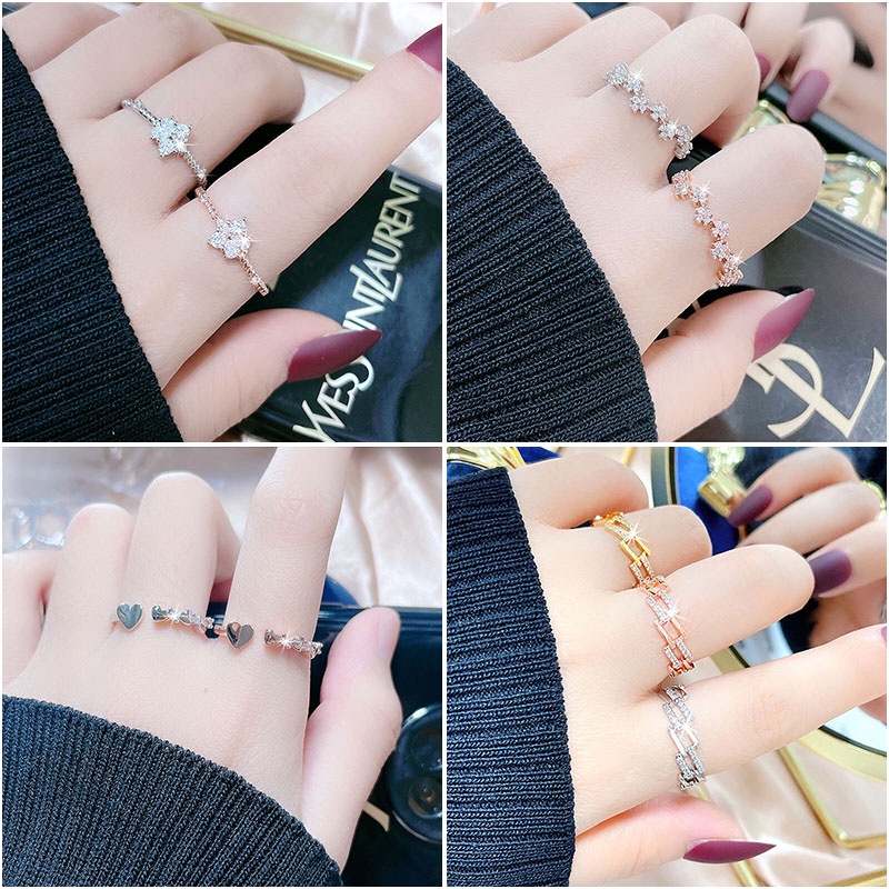 925 Silver Ring Women Korean Ring Crystal Adjustable Ring Wedding Rings Accessories Gift