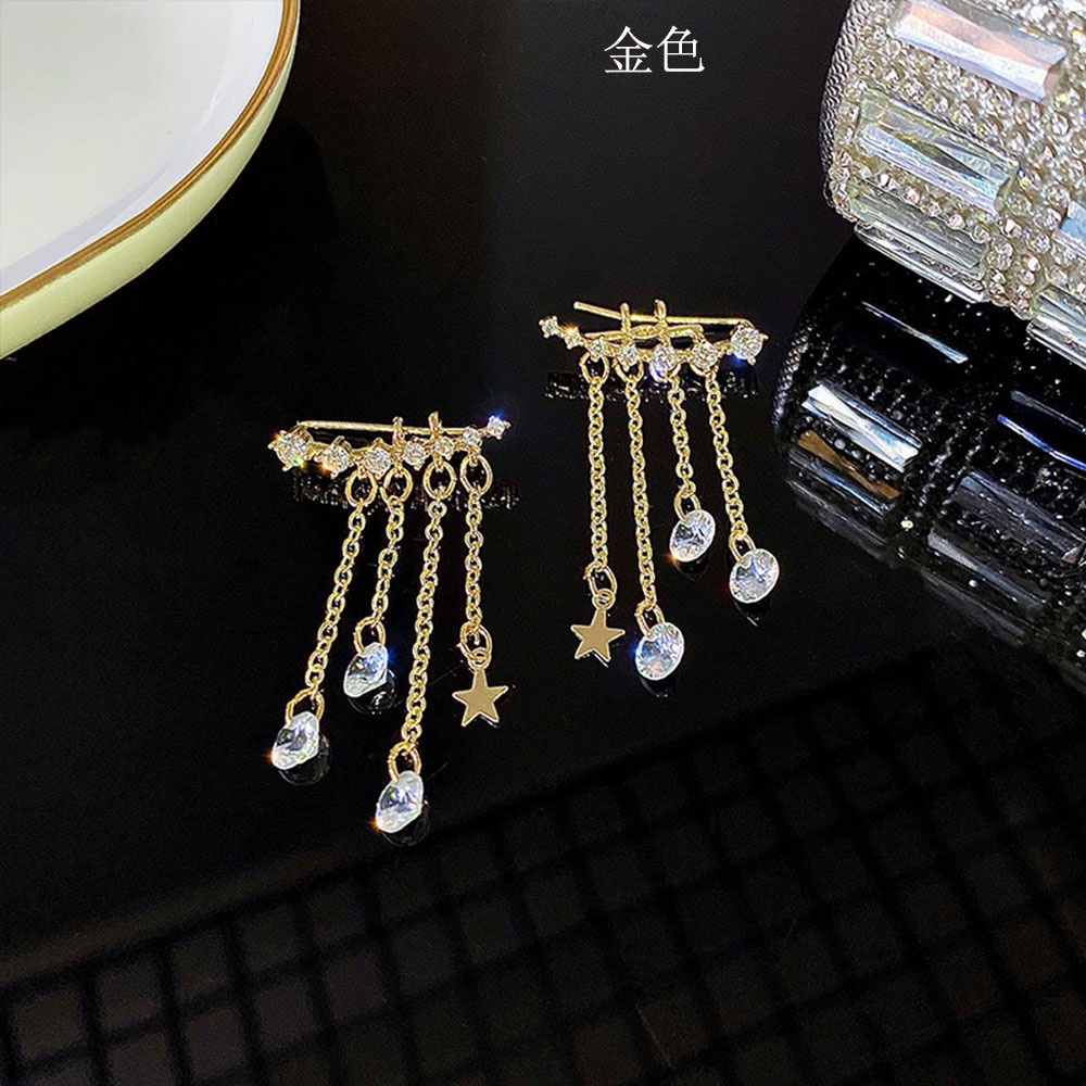 Anting Tusuk Gantung Desain Rumbai Hias Berlian Gaya Retroelegan Untuk Wanita