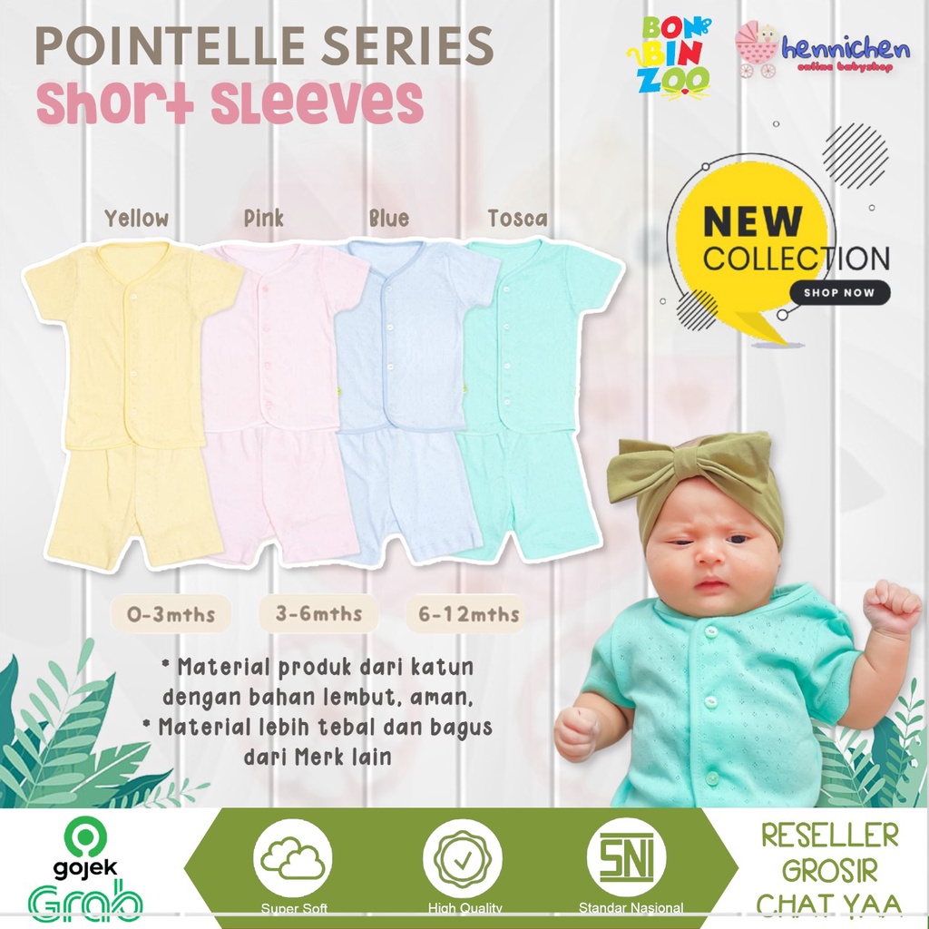 BONBINZOO SETELAN BAJU ANAK POINTELLE BABY BAJU TIDUR ANAK PENDEK 0-12 BULAN